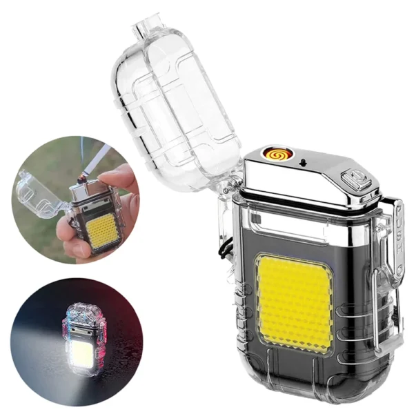 Isqueiro Elétrico Recarregável via USB Portátil com Luz LED Ideal para Viagens Acampamentos e Situações de Emergência
