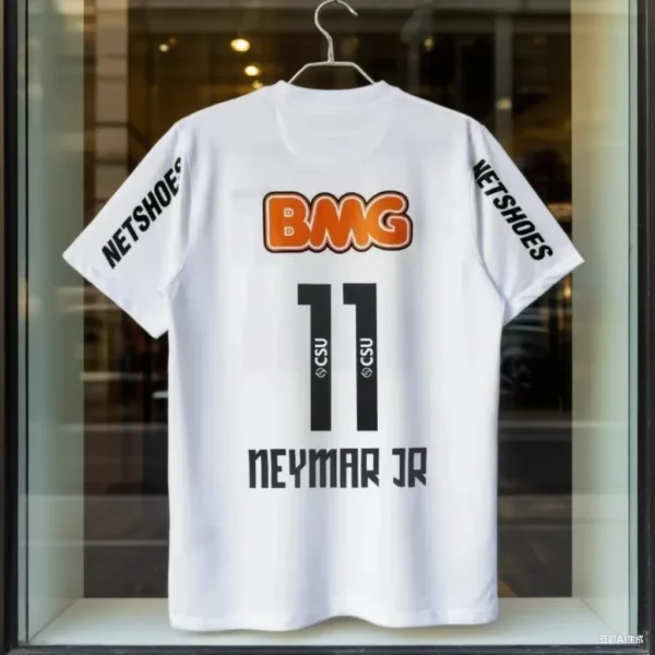 Camisa de Futebol Retro Santossi 11-12 em Algodão Puro, Estilo Little Neymar, para Adultos, Masculina e Feminina, Manga Curta Grande