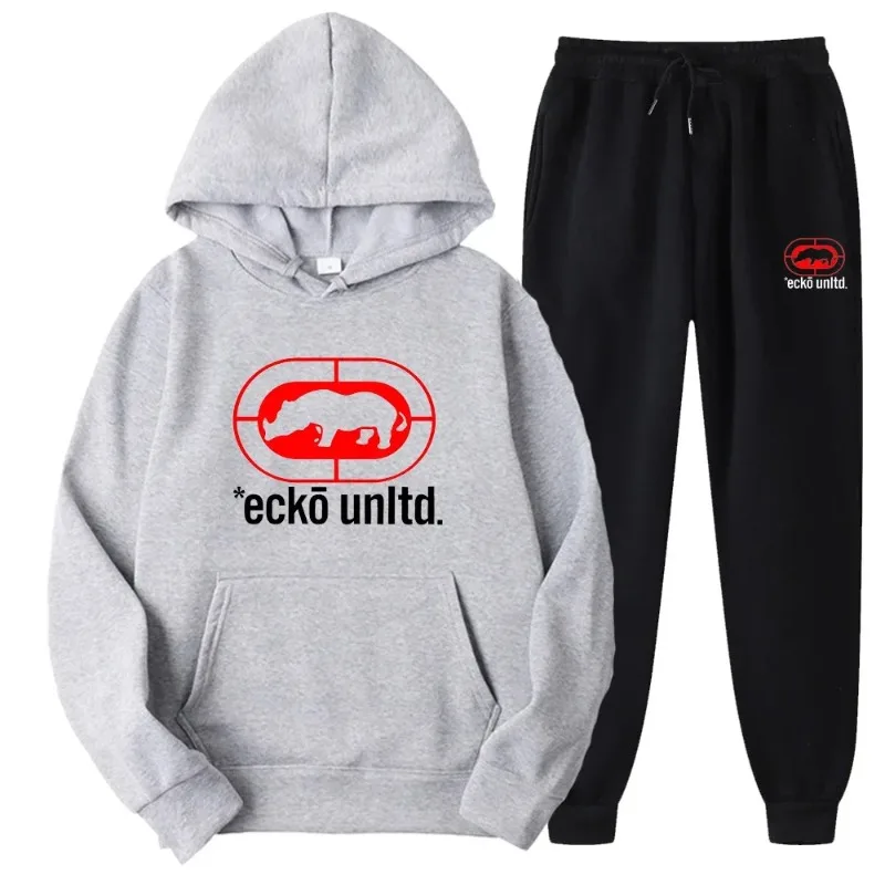 Ecko Unltd. Conjunto de duas peças com capuz e corredores com logotipo de rinoceronte Urban Street Fashion Casual Athletic Wear - Imagem 2