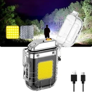 Isqueiro Elétrico Recarregável Usb Portátil Com Luz Led Para Viagem Acampamento Emergência - Imagem 2