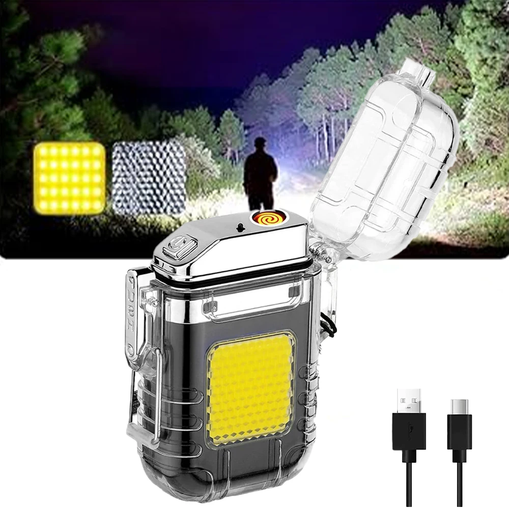 Isqueiro Elétrico Recarregável Usb Portátil Com Luz Led Para Viagem Acampamento Emergência - Imagem 2