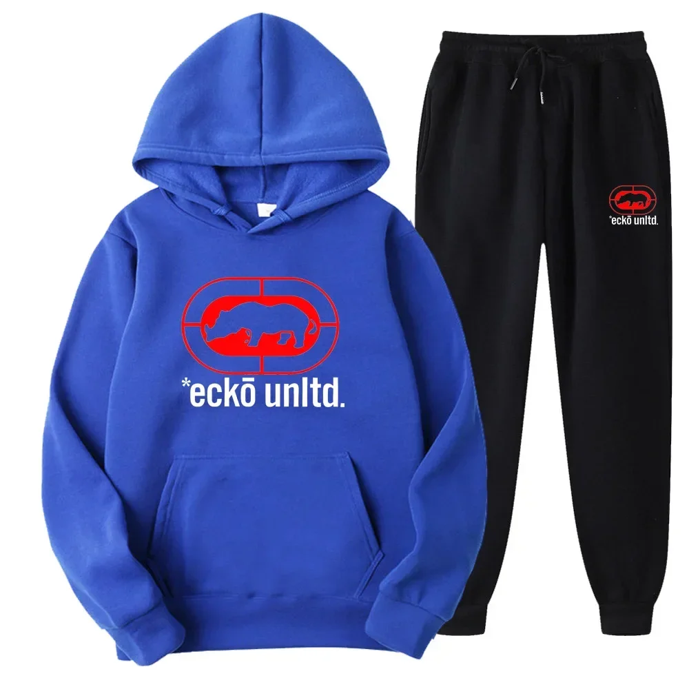 Ecko Unltd. Conjunto de duas peças com capuz e corredores com logotipo de rinoceronte Urban Street Fashion Casual Athletic Wear - Imagem 9