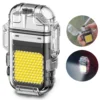 Isqueiro Elétrico Recarregável via USB Portátil com Luz LED Ideal para Viagens Acampamentos e Situações de Emergência