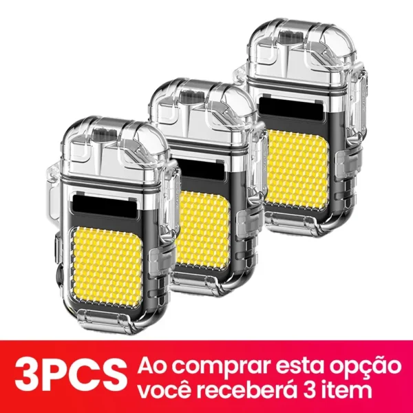 Isqueiro Elétrico Recarregável via USB Portátil com Luz LED, Ideal para Viagens, Acampamentos e Situações de Emergência