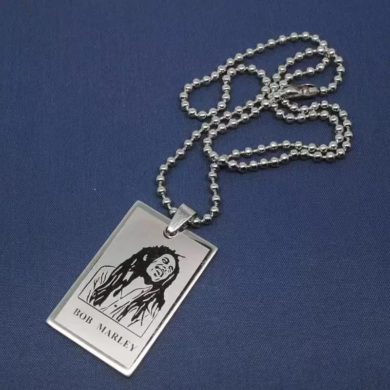 Hip-Hop Reggae Bob Marley Pendant Necklace Stainless Steel Chain Jewelry for Men Women Party Gift - Imagem 2