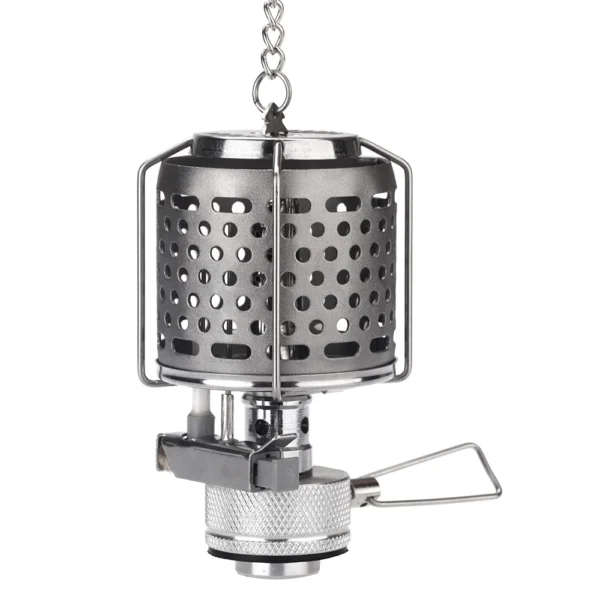 Mochila mini lanterna de acampamento portátil luz de gás tenda lâmpada tocha pendurada lâmpada de metal-chaminé butano 80lux piezo mais leve