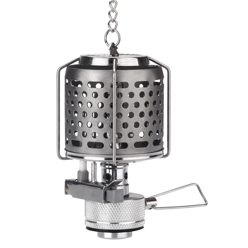 Mochila mini lanterna de acampamento portátil luz de gás tenda lâmpada tocha pendurada lâmpada de metal-chaminé butano 80lux piezo mais leve - Imagem 1