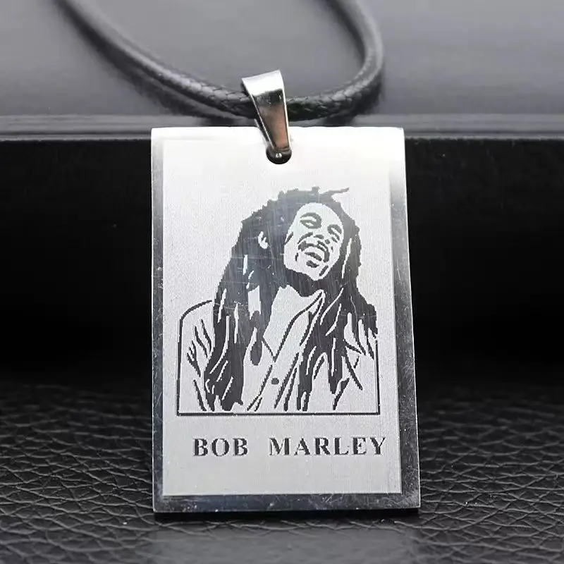 Hip-Hop Reggae Bob Marley Pendant Necklace Stainless Steel Chain Jewelry for Men Women Party Gift - Imagem 4