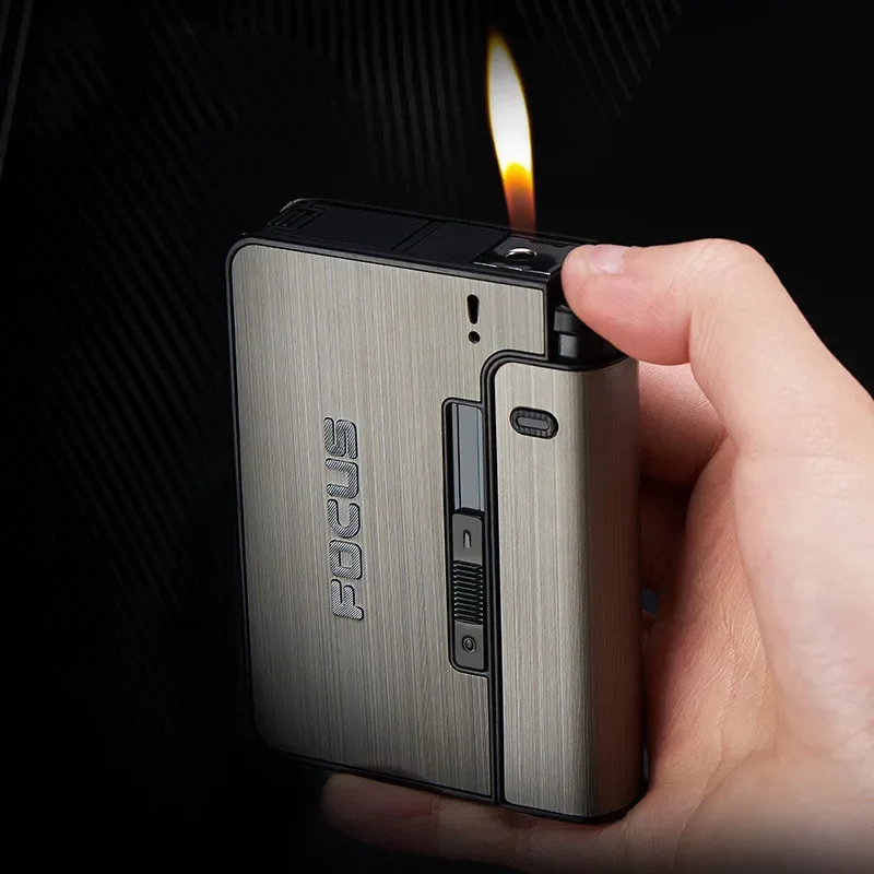 Caixa de cigarro automático de metal caixas de cigarro 10pcs capacidade de cigarro pode montar mais leve ferramenta gadget men agradável presente dropshipping - Imagem 4