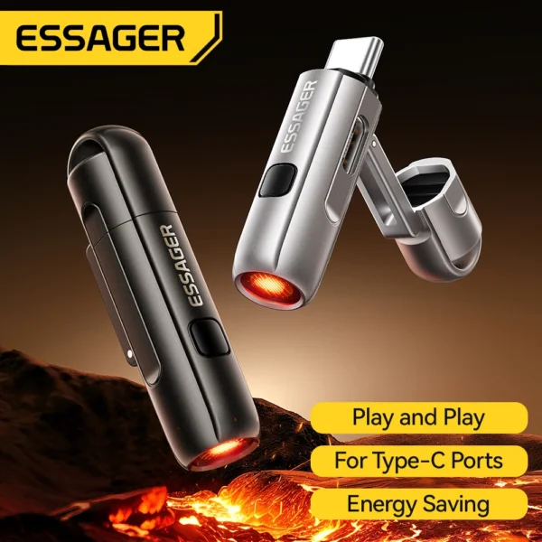 Isqueiro Mini Portátil 2 em 1 Tipo-C Essager com Função de Sopro de Ar Adaptador USB-C para Segurança ao Ar Livre