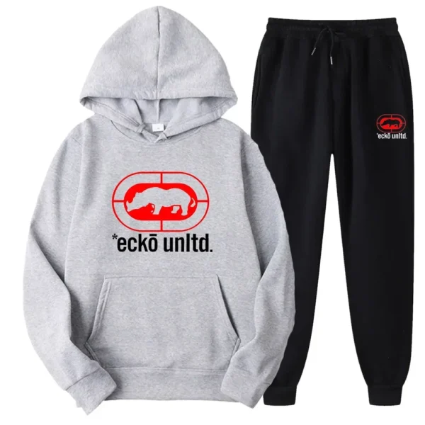 Ecko Unltd. Conjunto de duas peças com capuz e corredores com logotipo de rinoceronte Urban Street Fashion Casual Athletic Wear