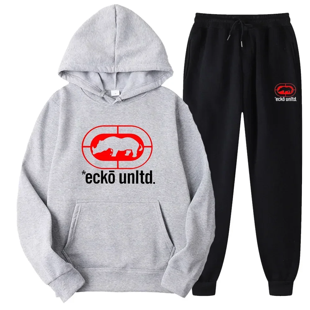 Ecko Unltd. Conjunto de duas peças com capuz e corredores com logotipo de rinoceronte Urban Street Fashion Casual Athletic Wear - Imagem 8
