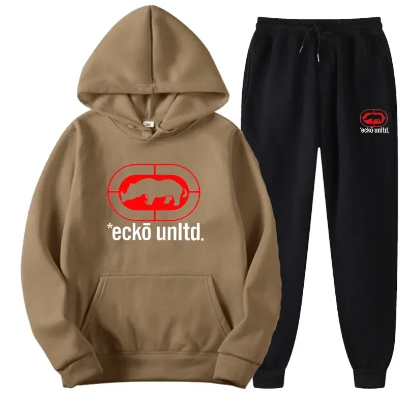 Ecko Unltd. Conjunto de duas peças com capuz e corredores com logotipo de rinoceronte Urban Street Fashion Casual Athletic Wear - Imagem 5