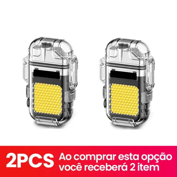 Isqueiro Elétrico Recarregável via USB Portátil com Luz LED Ideal para Viagens Acampamentos e Situações de Emergência