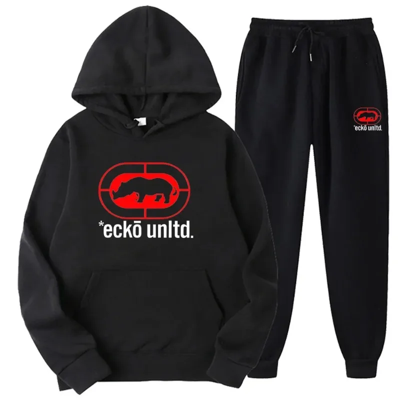 Ecko Unltd. Conjunto de duas peças com capuz e corredores com logotipo de rinoceronte Urban Street Fashion Casual Athletic Wear - Imagem 3