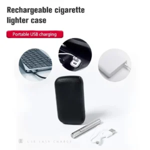 Novo Estojo de Cigarros em Couro Sintético com Isqueiro Eletrônico USB de Tungstênio, Estojo de Cigarros, Presente Exquisito para Homens, Ferramenta para Cigarros - Imagem 4