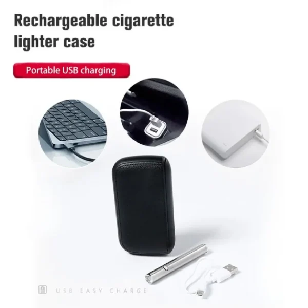 Novo Estojo de Cigarros em Couro Sintético com Isqueiro Eletrônico USB de Tungstênio, Estojo de Cigarros, Presente Exquisito para Homens, Ferramenta para Cigarros