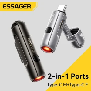 Isqueiro Mini Portátil 2 em 1 Tipo-C Essager com Função de Sopro de Ar Adaptador USB-C para Segurança ao Ar Livre