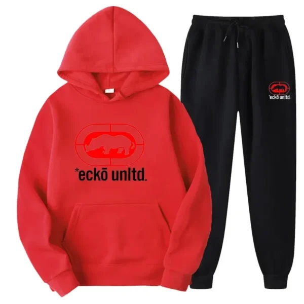 Ecko Unltd. Conjunto de duas peças com capuz e corredores com logotipo de rinoceronte Urban Street Fashion Casual Athletic Wear